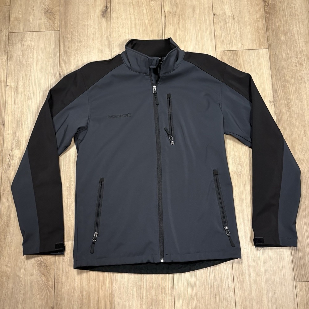 SWISS TECH Mens Charcoal Gray Softshell Jacket Full Zip Stand Collar Size Small
